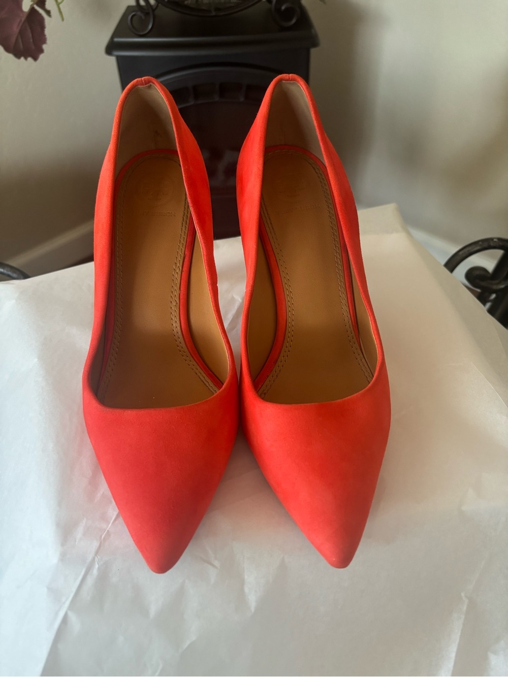Tory Burch Bright Coral Pointed-Toe Pumps